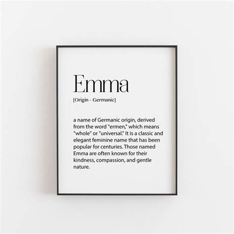 Emma Name Meaning Print Girls Name Art Nursery Decor Personalised Room