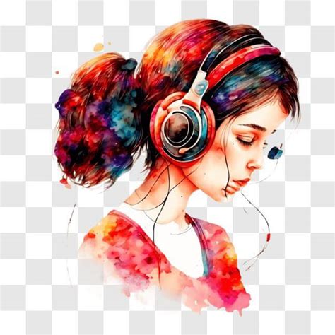 Download Girl Listening to Music - Artistic Watercolor Painting PNG Online - Creative Fabrica