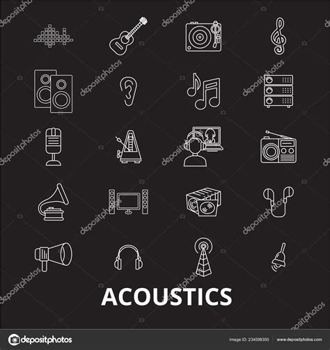 Acoustics Editable Line Icons Vector Set On Black Background Acoustics