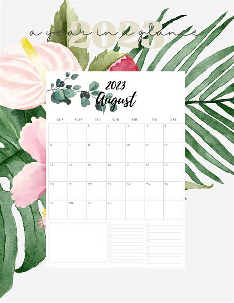 Calendar Printable Pdf Horizontal Floral Handlettering Monthly