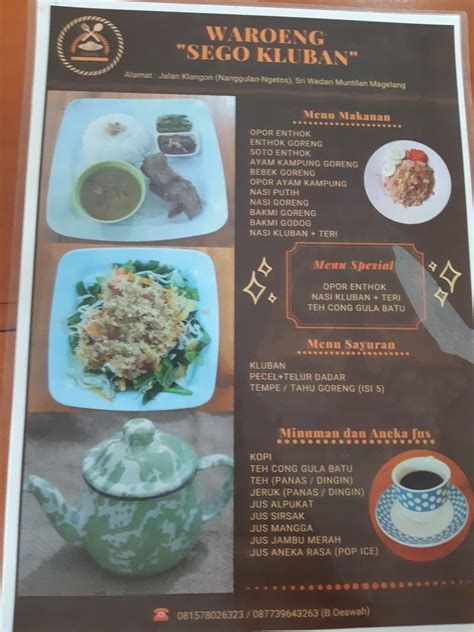 Carta Del Restaurante Warung Sego Kluban Blongkeng