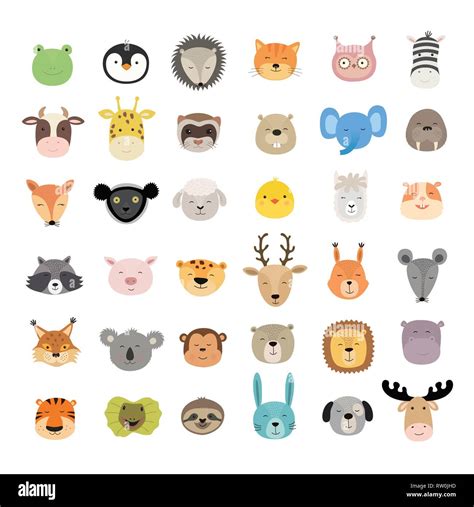 Big Set Of Cute Animal Faces Hand Drawn Characters Vector – NBKomputer