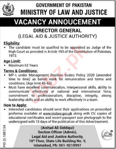 Ministry Of Law Justice Islamabad Job Notice Job