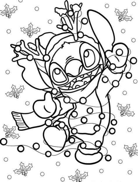 Lilo Stitch Coloring Pages Stitch Tangled In Christmas Lights