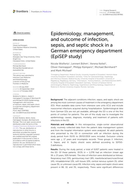 Pdf Epidemiology Management And Outcome Of Infection Sepsis And