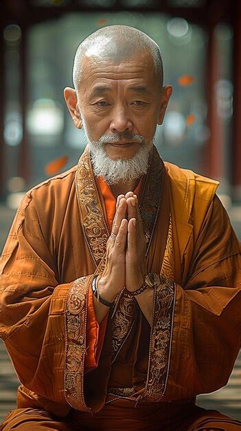 Premium Photo Arafed Man In Orange Robe Sitting On The Ground With