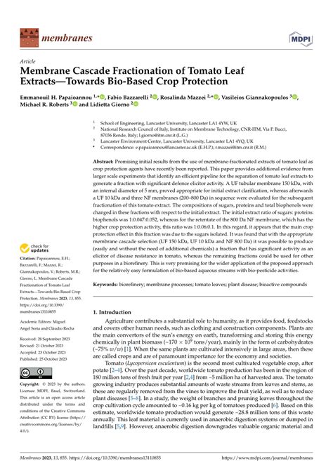 Pdf Membrane Cascade Fractionation Of Tomato Leaf Extracts—towards