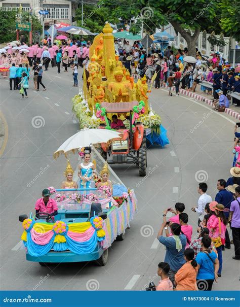 Thai Candle Wax Sculpture on Candle Festival Procession Editorial Stock