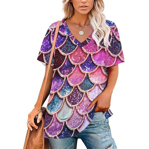 Sparkle Faux Glitter Mermaid Scales Women S T Shirt New Fashion Printed