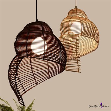 Coastal Spiral Shell Pendant Lighting Rattan 1 Bulb Bistro Suspended Lighting Fixture in Beige ...