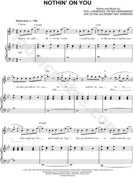 Bob Feat Bruno Mars Nothin On You Sheet Music In Bb Major