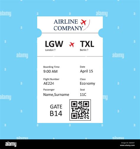 Airline Boarding Pass Ticket Template With Qr Code Isolated On Blue