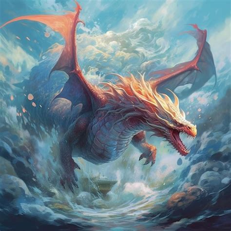 Premium Ai Image Painting Of A Dragon Flying Through The Air Over A