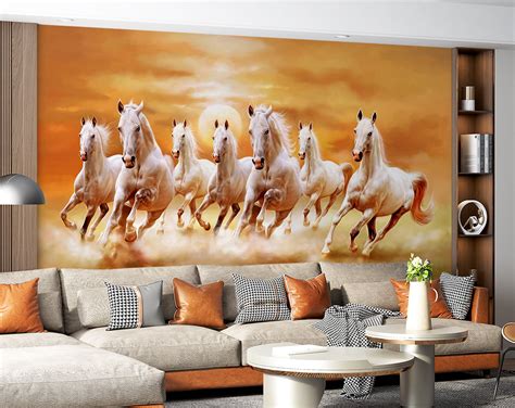 White Seven Horses Running Painting Wallpaper – Home Decoram