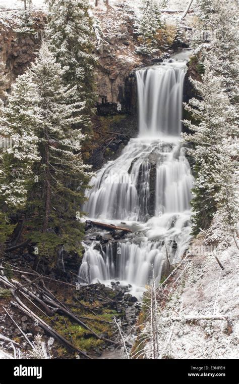 Undine Falls In Yellowstone National Park With Snow Stock Photo Alamy