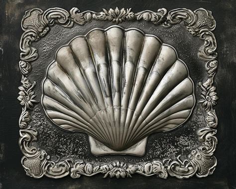 Premium Photo A Metal Plaque With A Shell On It