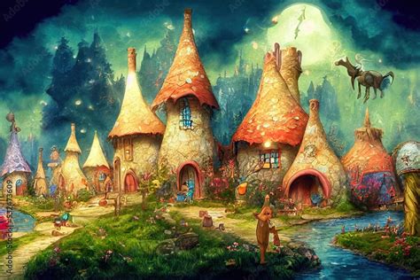 Magic World With Fairy Tale Characters Cartoon Fantasy Background