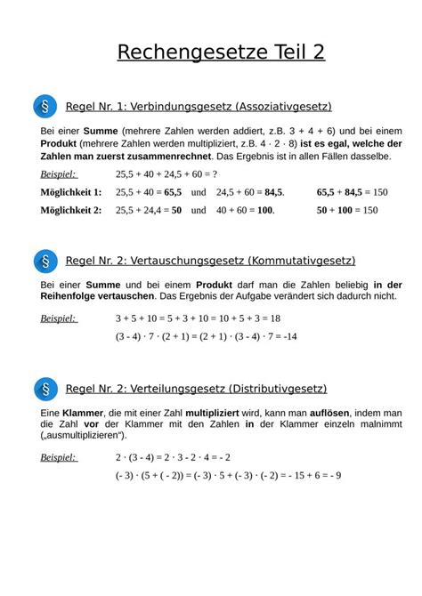 Rechengesetze Kompakt Unterrichtsmaterial Im Fach Mathematik