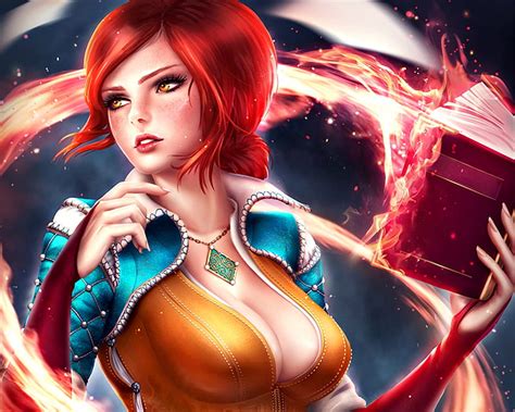 Triss Merigold Red Redhead The Witcher Game Sorceress Book Yellow Woman Hd Wallpaper