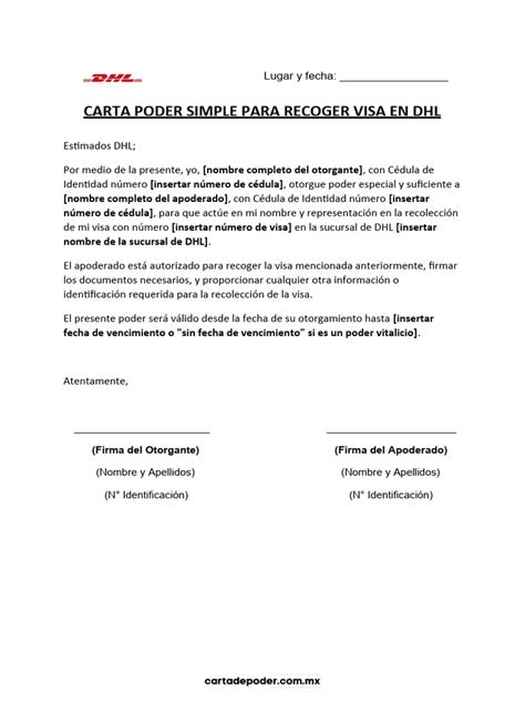 Carta Poder Simple Para Recoger Visa En Dhl Pdf