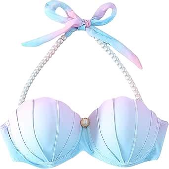 Amazon Strappy Seashell Bikini Top Mermaid Swim Tops Push Up