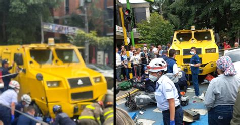 Carro De Valores Se Quedó Sin Frenos Y Colisionó Contra Vehículos Que Esperaban El Cambio De