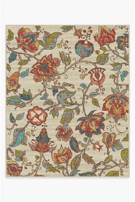 Frida Floral Natural Rug Washable Area Rugs Ruggable Natural Rug