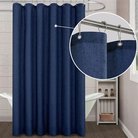 Navy Blue Shower Curtain For Bathroom Fabric Linen Ocean Themed