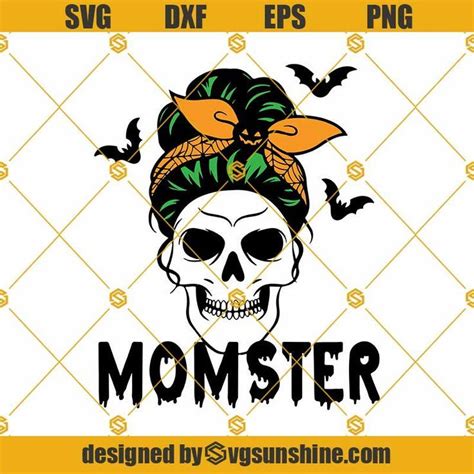 Halloween Momster SVG Skull Mom Life SVG Momster Skull Messy Bun Hair