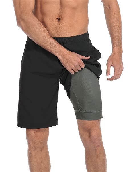 Lrd Men S Swim Trunks With Compression Liner 9 Inch Inseam Board Short Black Gray L