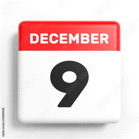 December 9 Calendar On White Background Stock Photo And Royalty