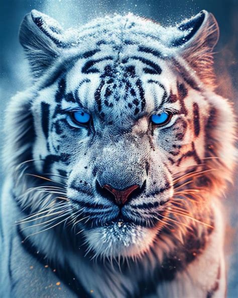 Tigre Blanco Con Ojos Azules Sobre Un Fondo Azul Foto Premium