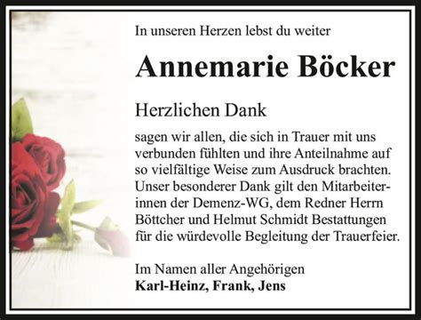 Traueranzeigen von Annemarie Böcker abschied nehmen de