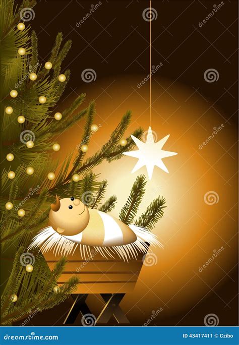 Christmas Scene With Baby Jesus Stock Vector Illustration Of Mary