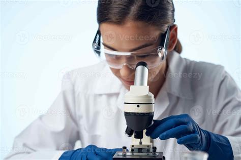 Female Doctor Medicine Laboratory Microscope Research Stock