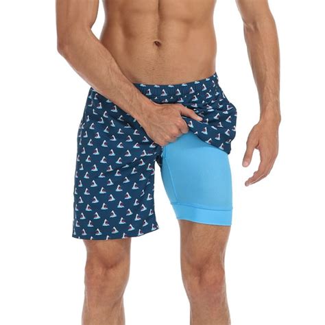 Lrd Mens Swim Trunks With Compression Liner 7 Inch Inseam Shark Bite