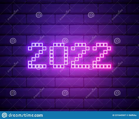 2022 Neon Signboard Happy New Year Realistic Pink Neon Numbers On Dark Brick Wall Vector 2022