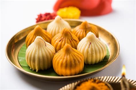 Premium Photo Sweet Modak Food Offered While Ganapati Pooja Or Ganesh