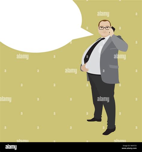 Cartoon Fat Businessman With Cell Phone And Speech Bubble Stock Vector