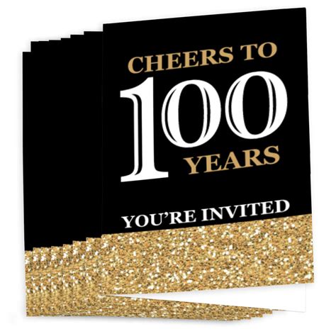 Adult 100th Birthday Gold Birthday Party Fill In Invitations