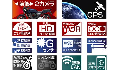 【楽天市場】MITSUBA ミツバサンコーワ EDR-21GA バイク専用 GPS搭載 2カメラドライブレコーダー フルHD 対角162 ...
