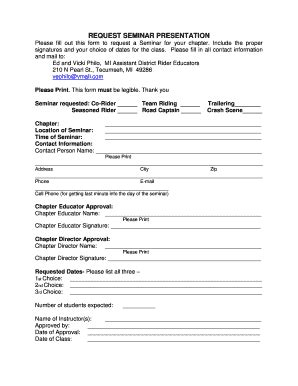 Fillable Online Request Seminar Presentation Please Fill Out This Form