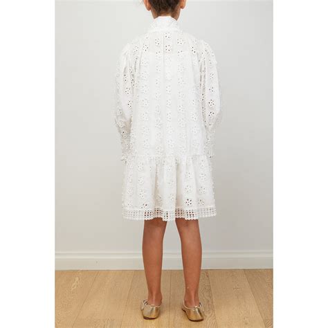White Daisy Embroidered Pussy Bow Dress Petite Amalie Angelibebe