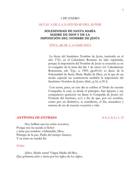 Solemnidad De Santa Mar A Madre De Dios Y De La Imposici N Del