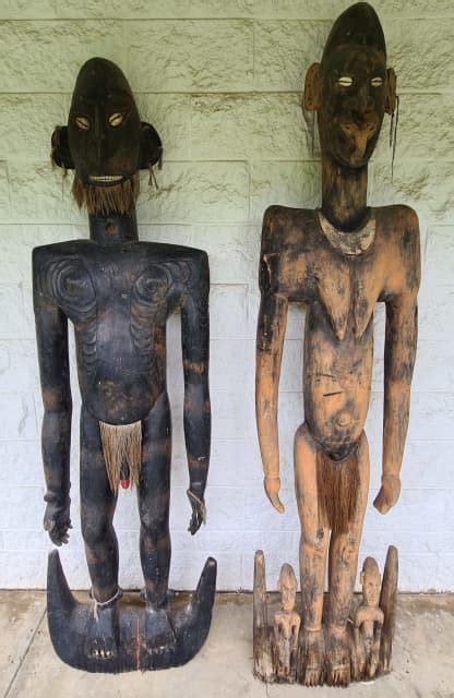 Papua New Guinea PNG Aboriginal Sepik Ancestor Spirit Hook Figures X2