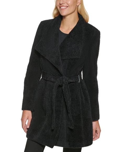 Calvin Klein Womens Asymmetrical Belted Wrap Coat Created For Macys