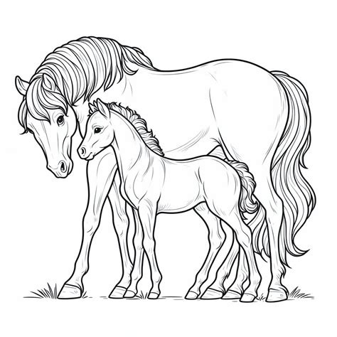 Dibujo para colorear caballo con potro Dibujos para colorear Niño