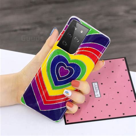 Rainbow Heart Painted Galvanized Electroplating Soft Phone Case Cover