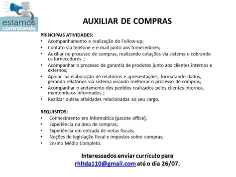 Jornal Meu Emprego - MS - Vaga - AUXILIAR DE COMPRAS: