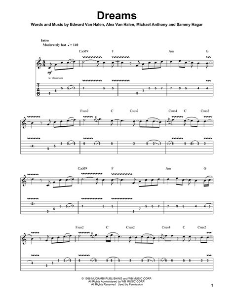 Dreams By Van Halen Sheet Music For Guitar Tab Single Guitar At Sheet